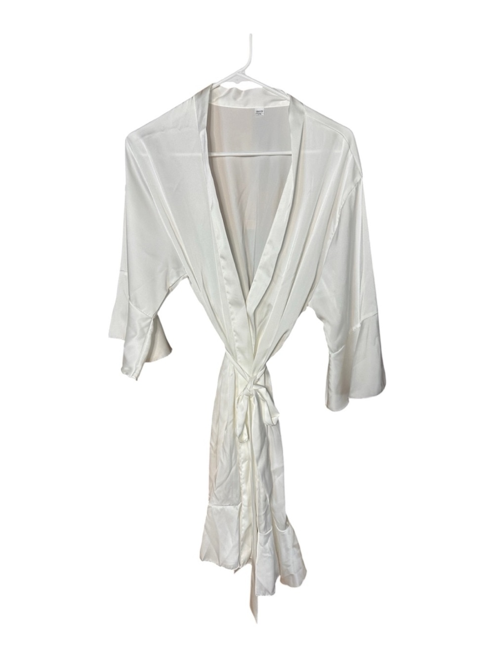 Bridal Satiny Tie-Front Robe in White. Internal Wrap Tie - Picture 2 of 12